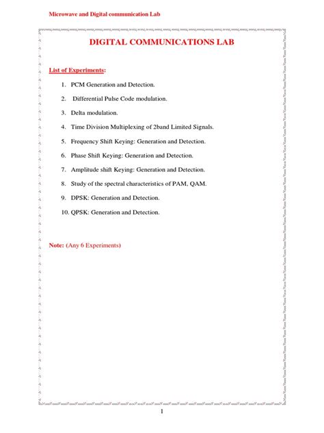 Digital Communications Lab Experiments List
