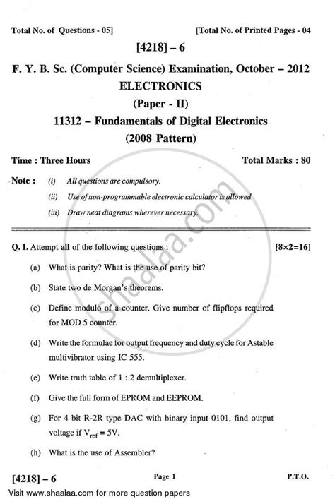 Digital Electronics Question Paper With Answer