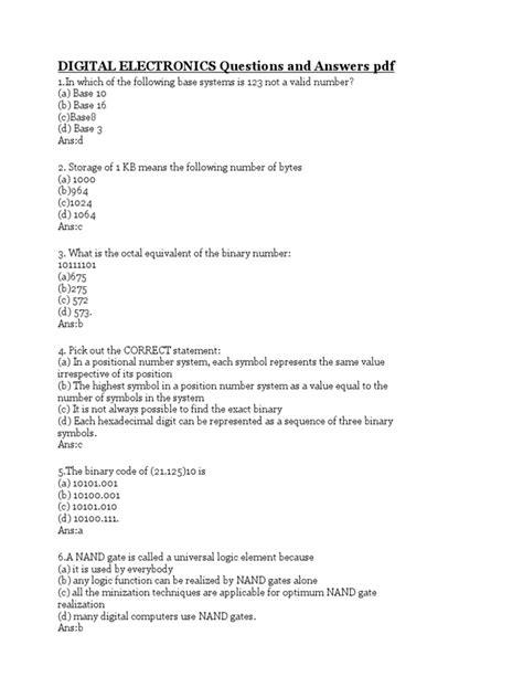 digital electronics questions and answers