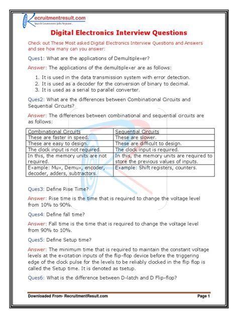 Digital Electronics Technical Interview Questions And Answers