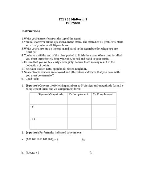 Digital Logic Design Midterm 1 Utoledo Engineering
