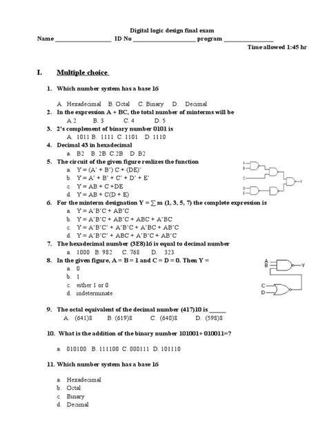 digital logic exam