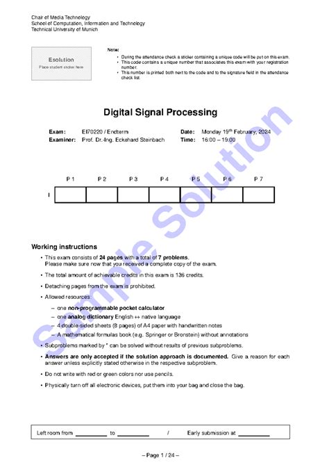 Digital Signal Processing Final Exam Solutions