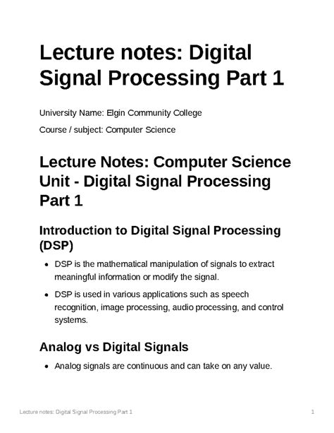 Digital Signal Processing Notes