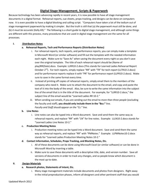 Digital Stage Management Scripts Paperwork