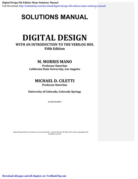 Full Download Digital Design Morris Mano 5Th Edition Solution Manual 