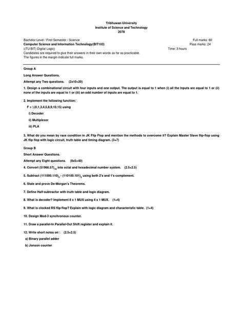 Read Online Digital Logic Question Paper 