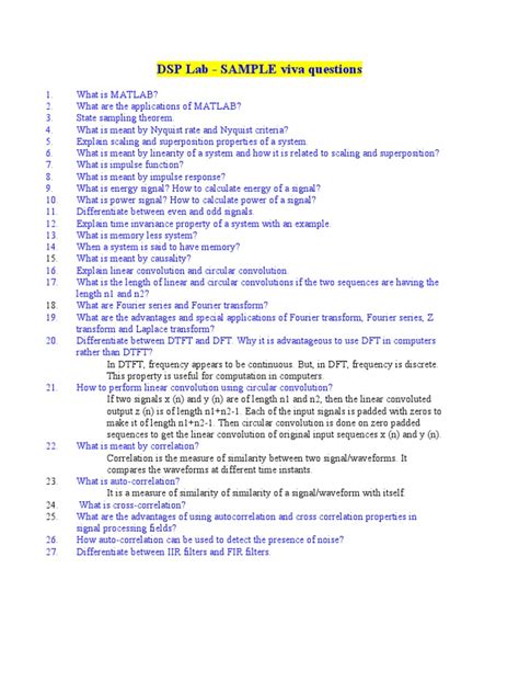 Download Digital Signal Processing Lab Viva Questions With Answers 
