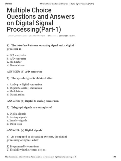 Read Digital Signal Processing Objective Type Questions Answers Free E Book