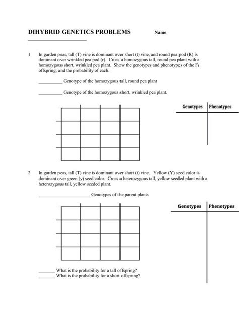Dihybrid Genetics Practice Problems Answer Key