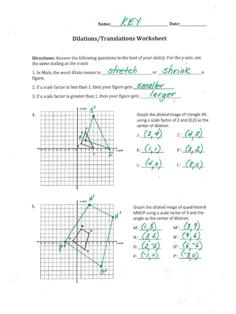 Dilations Answer Key
