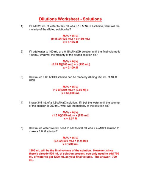Dilution Problems Answer Key