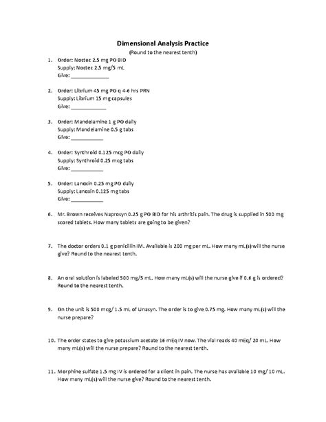 Dimensional Analysis Nursing Practice Problems