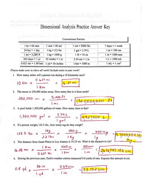 Dimensional Analysis Practice With Answer Key