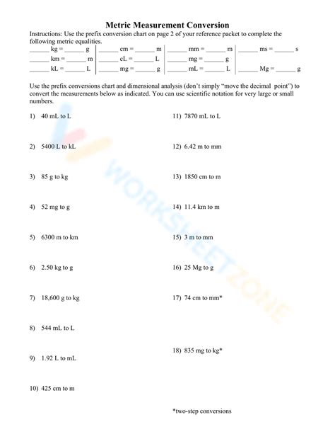 Dimensional Analysis Worksheet