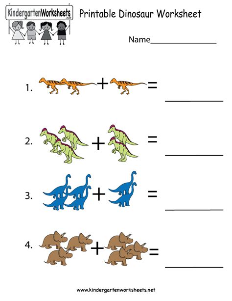 Dinosaur Addition Worksheet For Kindergarten And Grade 1 Dinosaur Addition Worksheet For Kindergarten - Dinosaur Addition Worksheet For Kindergarten