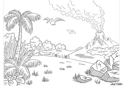 Dinosaur Landscape Coloring Page