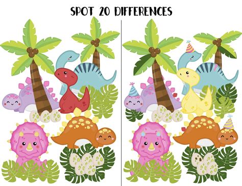 Dinosaur Spot The Difference Picture Puzzle Print It Spot The Difference Puzzles Printable - Spot The Difference Puzzles Printable