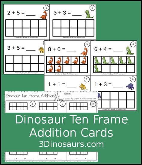 Dinosaur Ten Frame Addition Ten Frame Math Printable - Ten Frame Math Printable