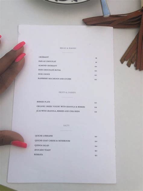 Dior Cafè Miami Menu