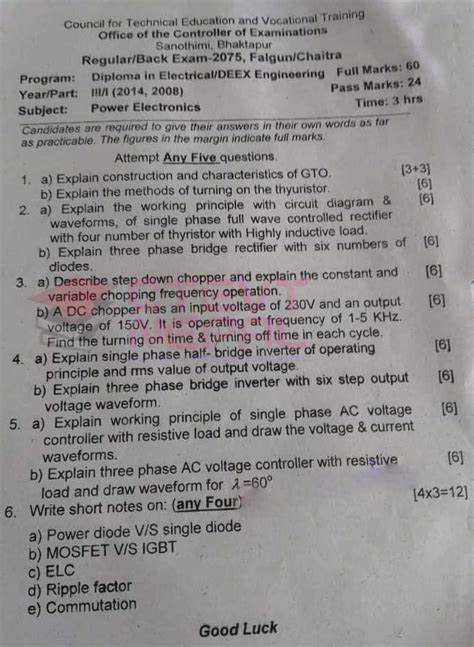 Diploma Electrical Electronics Question Papers