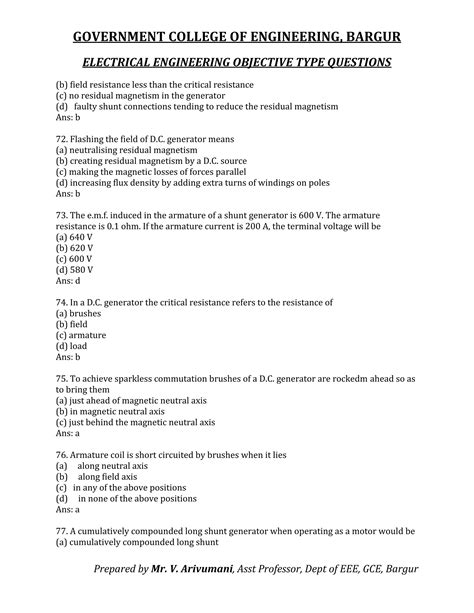 diploma electrical engineering objective questions and answers