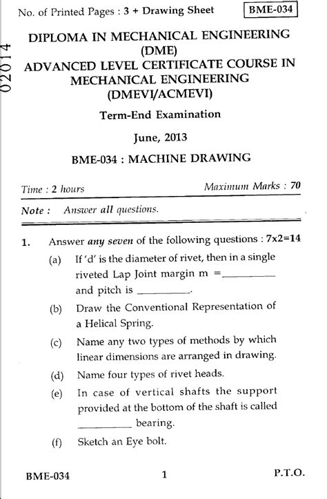 Diploma Mechanical Machine Drawing Question Papers