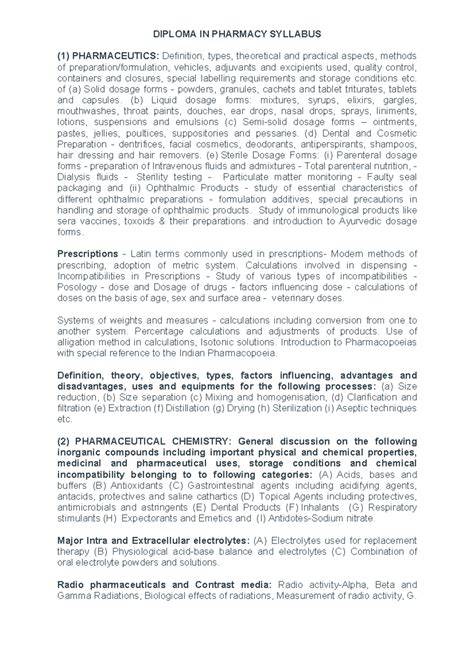diploma pharmacy syllabus