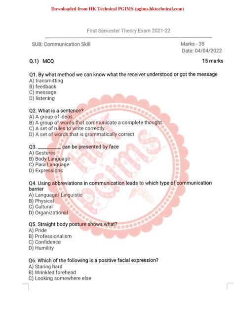 Download Diploma First Semester Questions Paper Communication Skill 