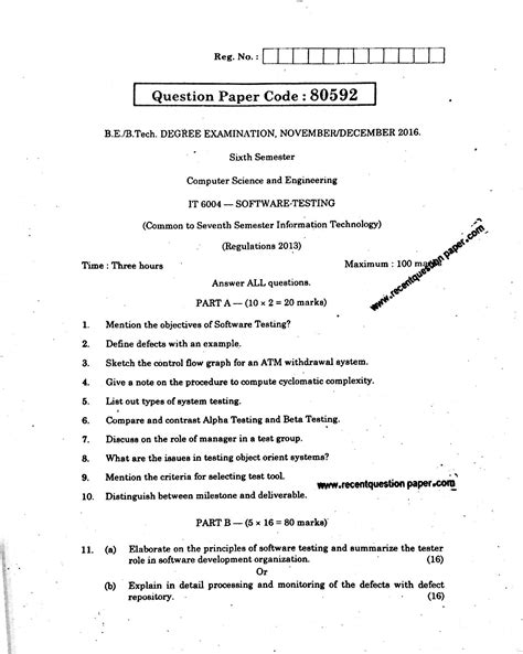 Read Diploma Software Testing Model Question Paper 