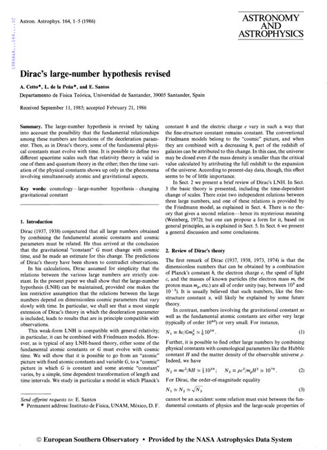 diracs large number hypothesis definition