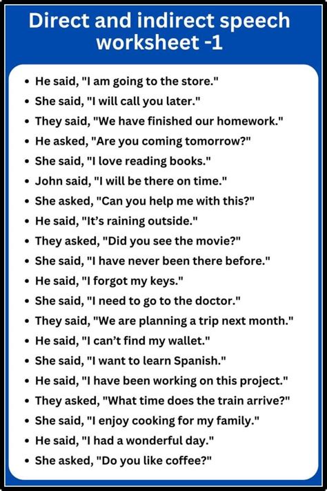 Direct And Indirect Speech Exercises