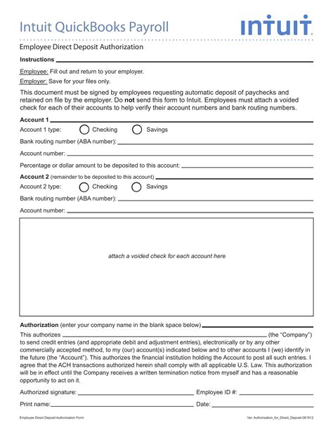 Direct Deposit Authorization Form Quickbooks