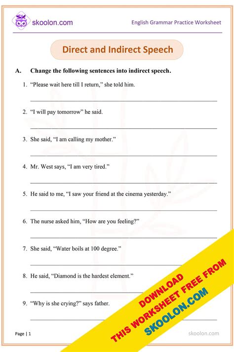 Direct Indirect Speech Exercise