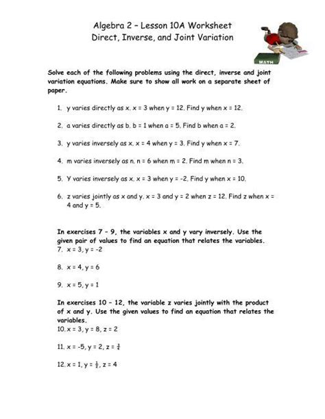 Direct Variation For Grade 7 Worksheets Kiddy Math 7th Grade Inverse Variation Worksheet - 7th Grade Inverse Variation Worksheet