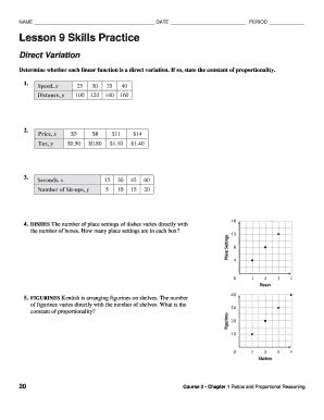Direct Variation Skills Practice Key