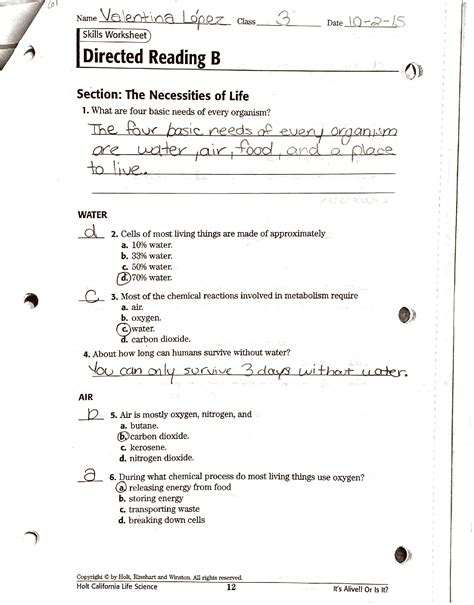 Directed Reading How Did Life Begin Answers