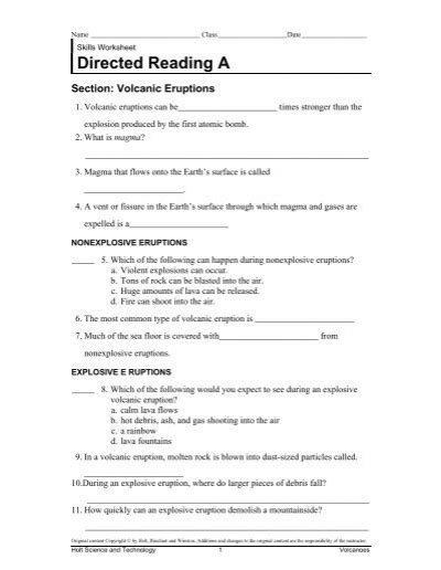 directed section volcanic eruptions answers
