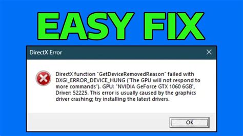 Directx Function Getdeviceremovedreason Failed With Dxgi Error Device Hung Gpu