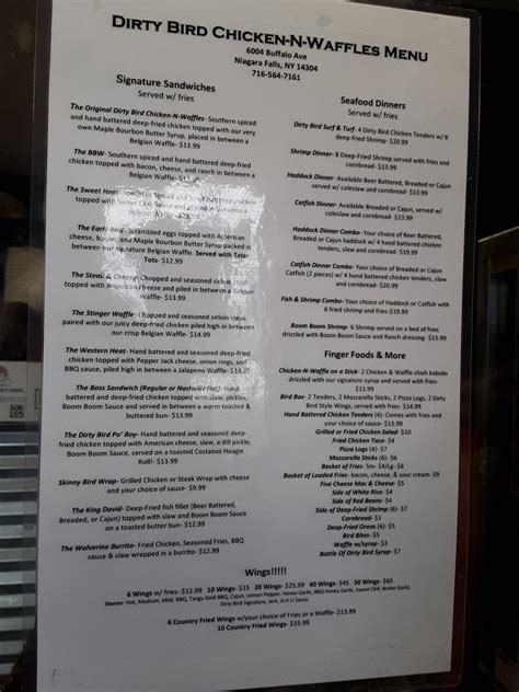 Dirty Bird Menu