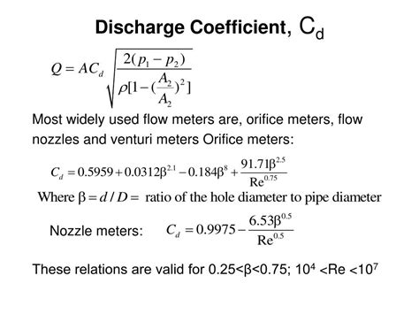 Discharge Coefficient Vs Loss Coefficient