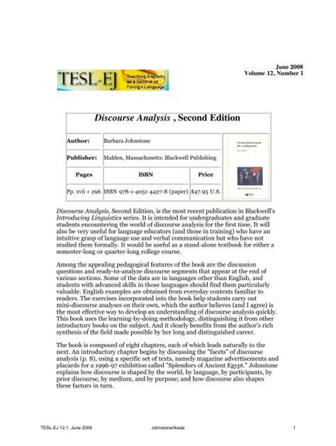 discourse analysis second edition tesl ej