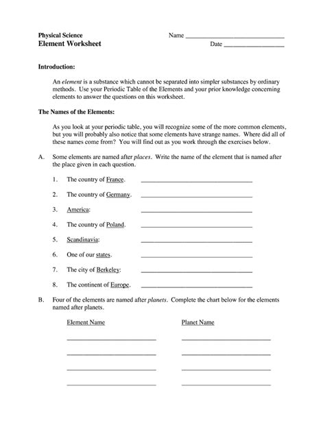 Discover That Element Answer Sheet