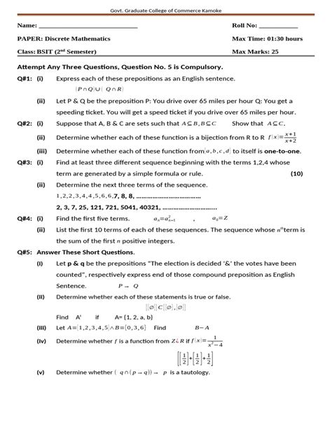 Discrete Mathematics For Bsit