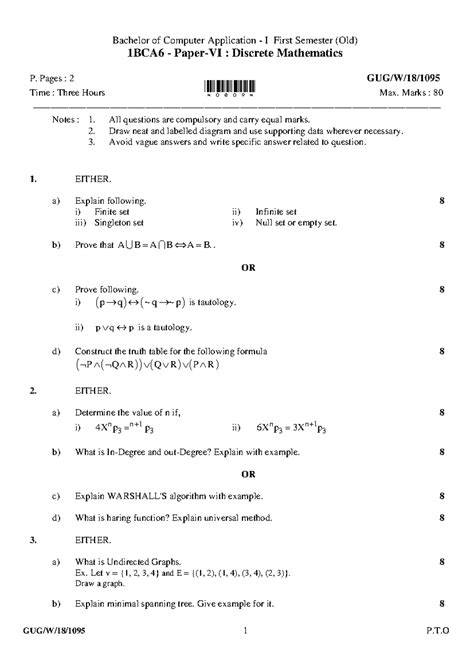 discrete mathematics in 1st bca question
