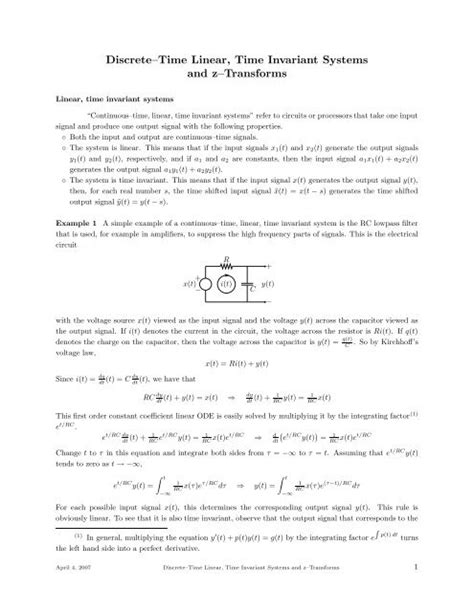 Download Discrete Time Linear Time Invariant Systems And Z Transforms 