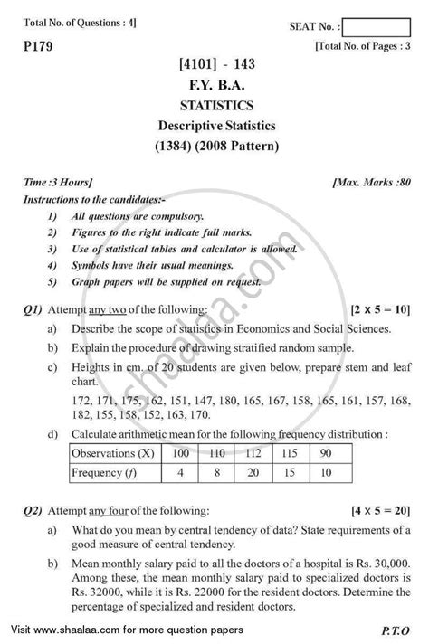 Discriptive Statistics Question Paper