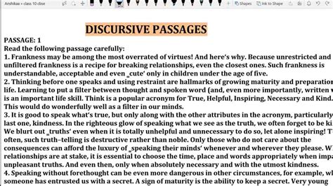 Discursive Passage For Class 9