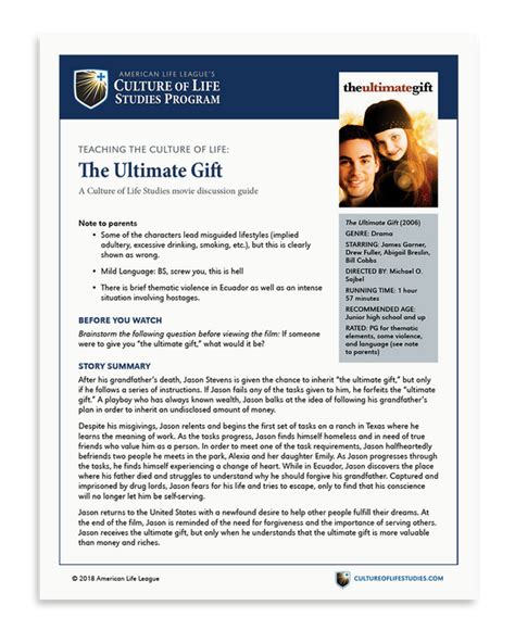 Full Download Discussion Guide The Ultimate Gift 