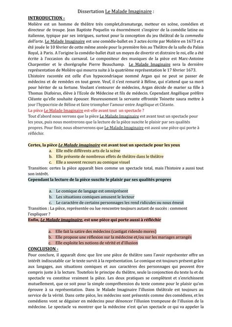 Dissertation Malade Imaginaire